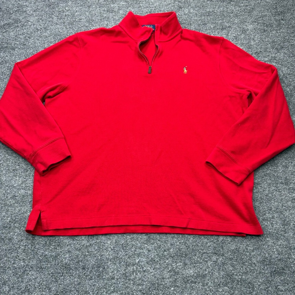 Polo Ralph Lauren Mens XL‎ Red Estate Rib Quarter Zip Pullover Cotton Sweater